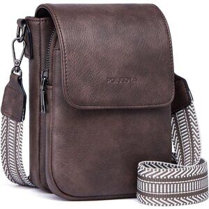Womens A-deep Coffee Leather Purses Imported Magnetic Snap Crossbody Zipper Bag